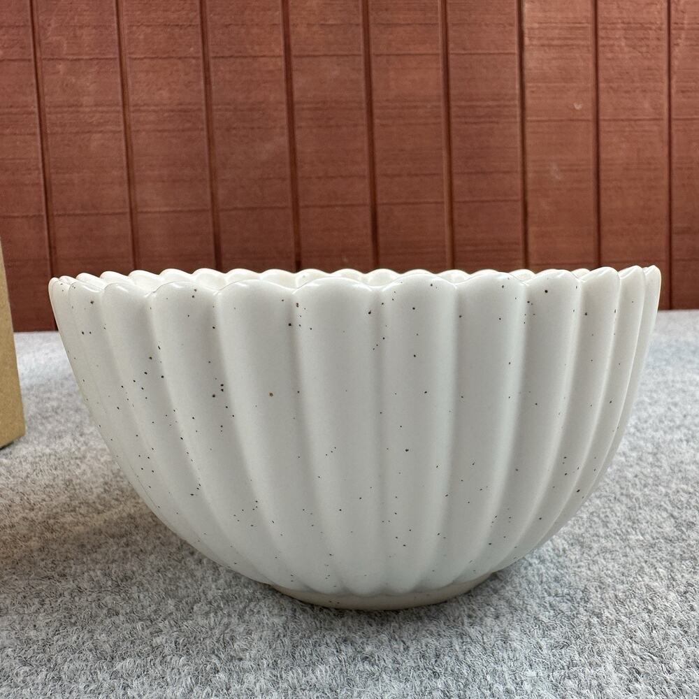 WENSHUO Daisy Bowls Set of 4 Nacre White Ceramic 5.5” Speckled Floral Ice Cream - Picture 5 of 12